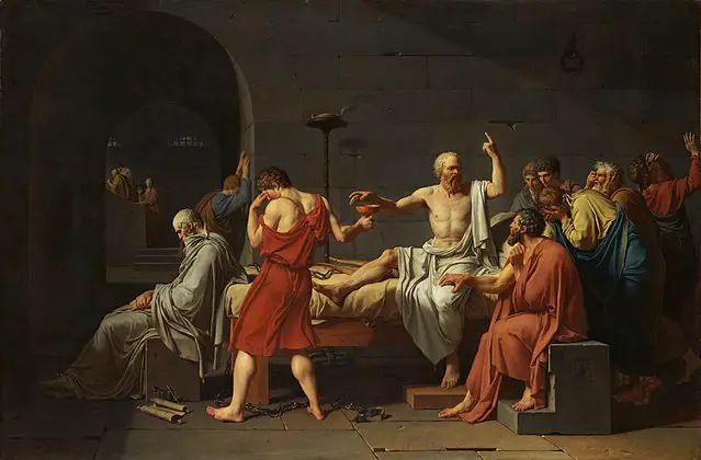 A painting entitled 'The Death of Socrates’ by Jacques-Louis David, 1787