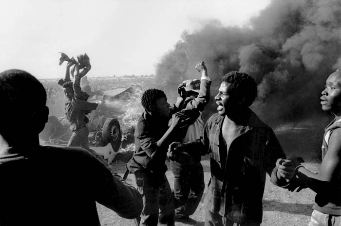 This image was captured during protests against Apartheid in South Africa in the 1980s