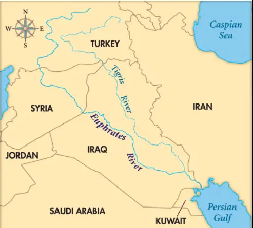 A map representing River Tigris and Euphrates