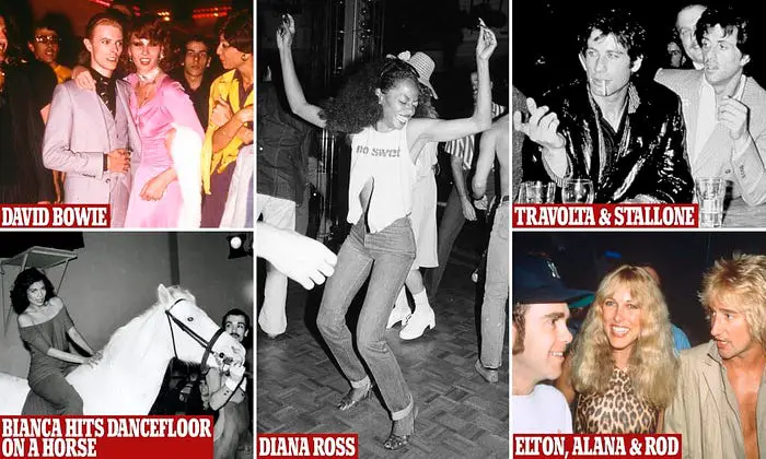 Collage of celebrities that have been at the club in the 1970s
