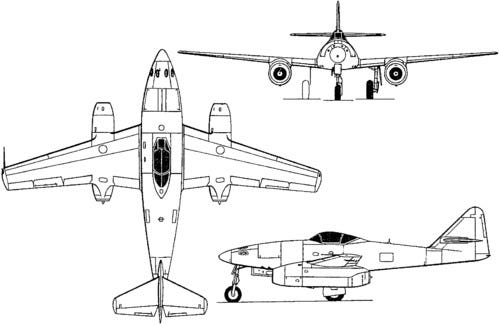 Orthographically projected diagram of the Messerschmitt Me 262